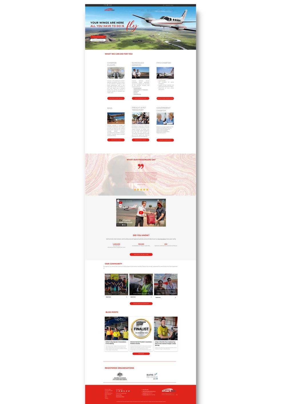 Chartair website after the rebuild: content-rich homepage with services, testimonials, and trust signals