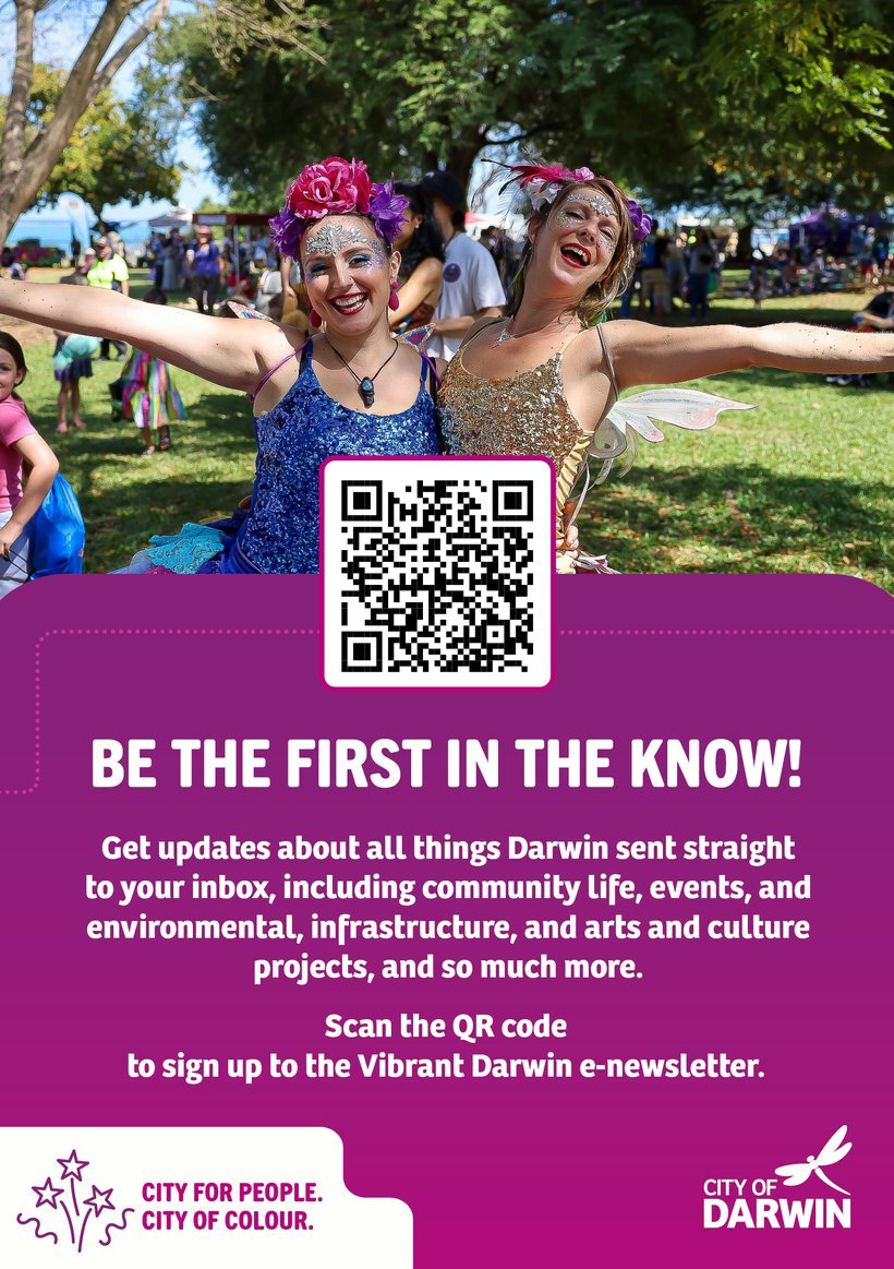 City of Darwin 'Be the first in the know' QR creative for the Vibrant Darwin e-newsletter